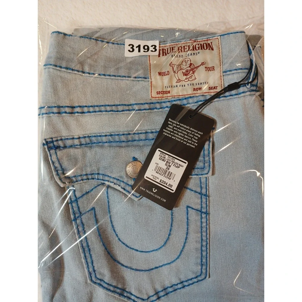 NWT True Religion Geno Relaxed Slim Jeans Men's 36x32 Light Endless Wash Flap